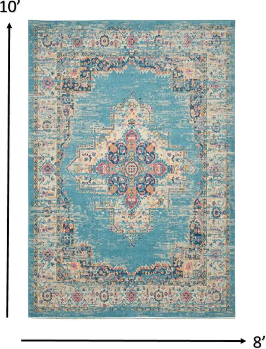 Light Blue Distressed Medallion Area Rug Photo 5