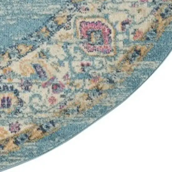8' Blue And Ivory Southwestern Distressed Round Rug Photo 6