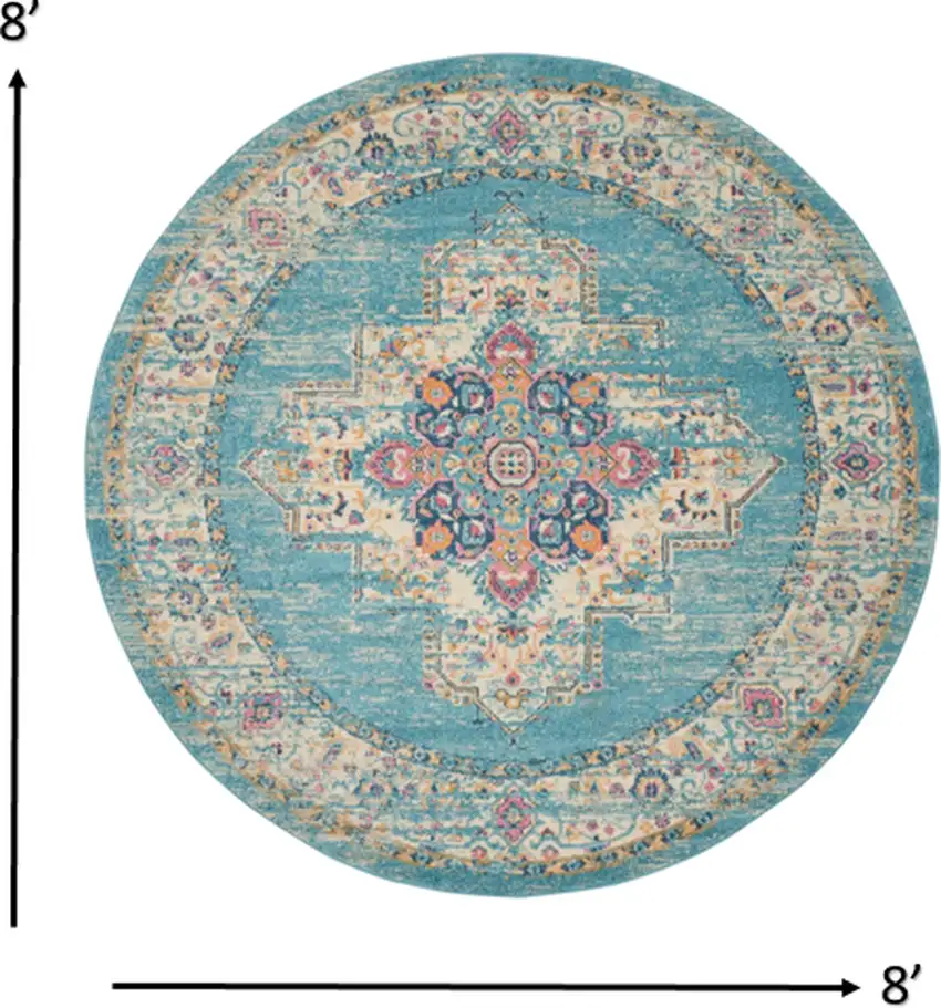 Light Blue Distressed Medallion Area Rug Photo 4