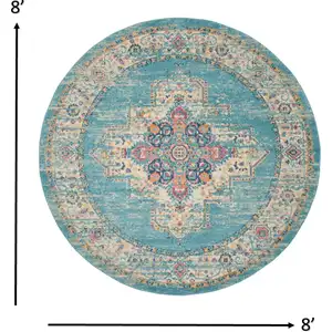 Photo of Light Blue Distressed Medallion Area Rug