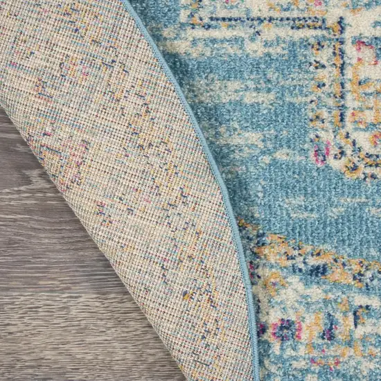 8' Blue And Ivory Southwestern Distressed Round Rug Photo 7