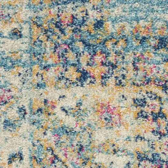 8' Blue And Ivory Southwestern Distressed Round Rug Photo 9