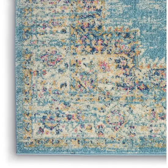 6' Blue And Ivory Southwestern Distressed Runner Rug Photo 7