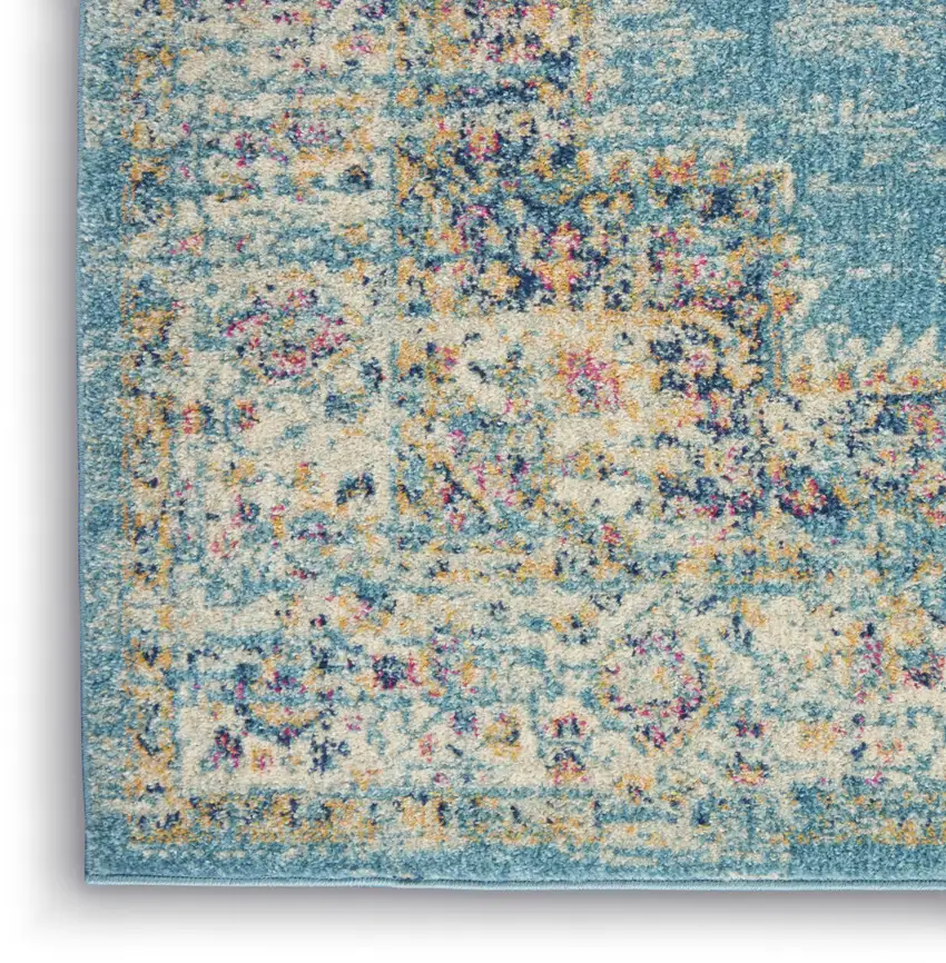 6' Blue And Ivory Southwestern Distressed Runner Rug Photo 7