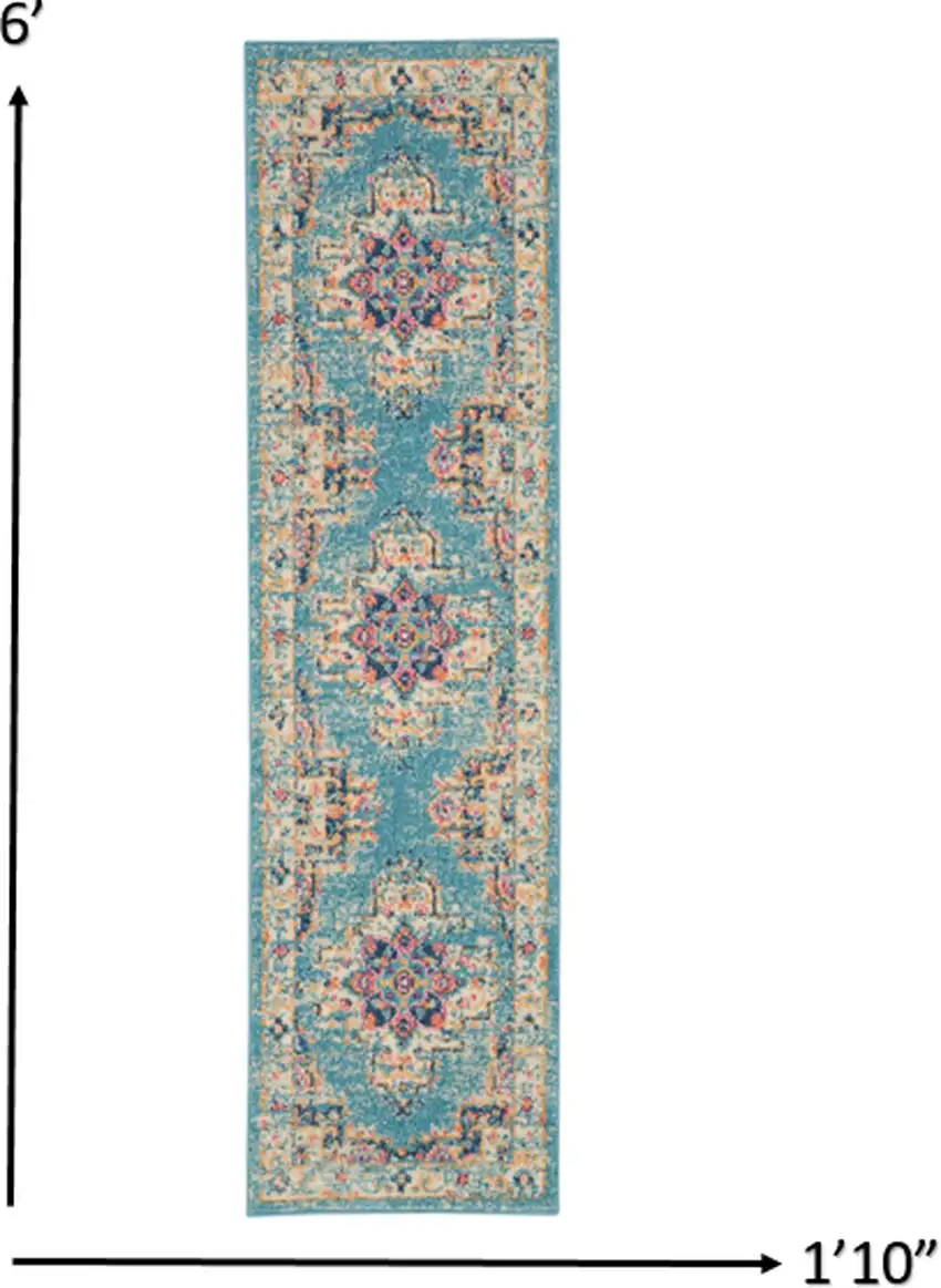 Light Blue Distressed Medallion Runner Rug Photo 4