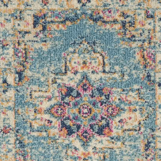 6' Blue And Ivory Southwestern Distressed Runner Rug Photo 5