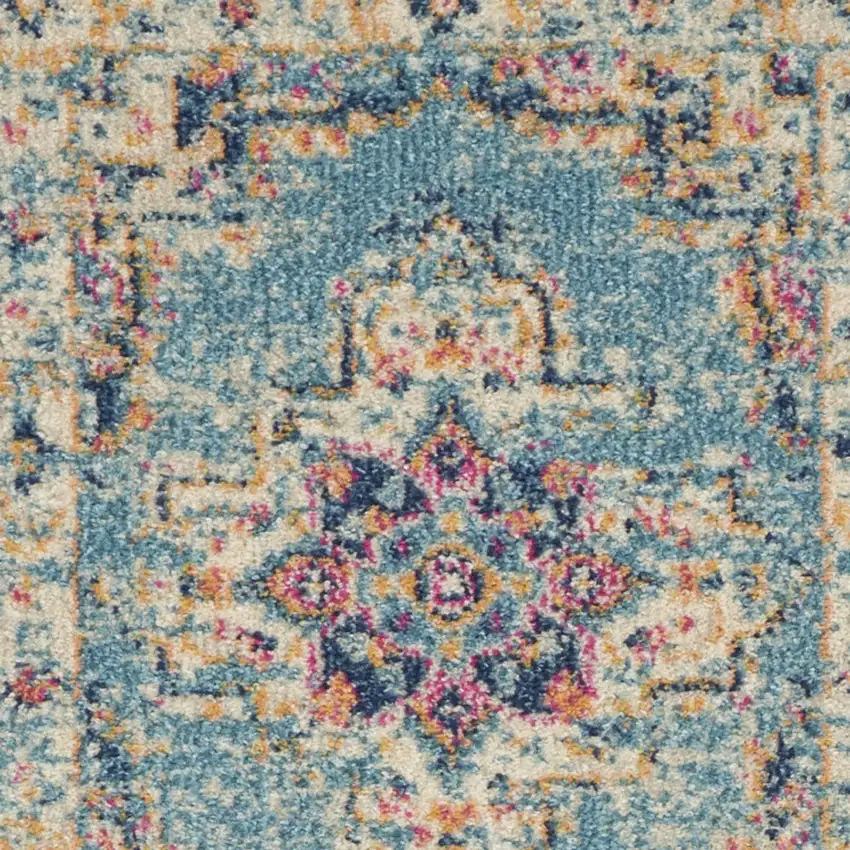6' Blue And Ivory Southwestern Distressed Runner Rug Photo 5