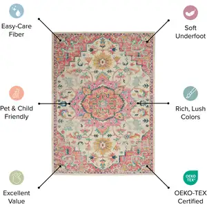 Photo of Light Blue Distressed Medallion Runner Rug