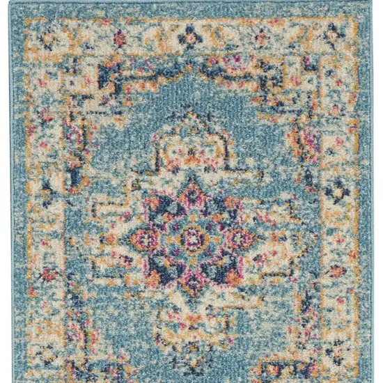 6' Blue And Ivory Southwestern Distressed Runner Rug Photo 6