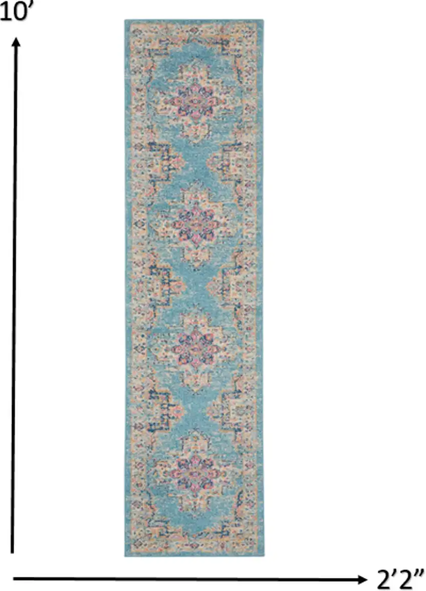Light Blue Distressed Medallion Runner Rug Photo 5