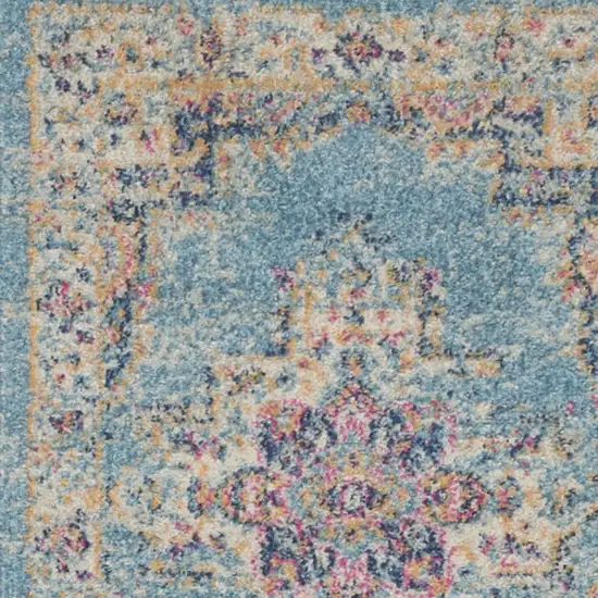 10' Blue And Ivory Southwestern Distressed Runner Rug Photo 8