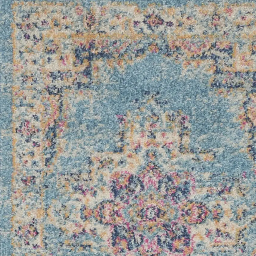 10' Blue And Ivory Southwestern Distressed Runner Rug Photo 8