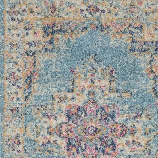 10' Blue And Ivory Southwestern Distressed Runner Rug Photo 3