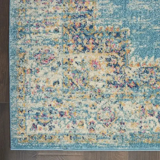 10' Blue And Ivory Southwestern Distressed Runner Rug Photo 8