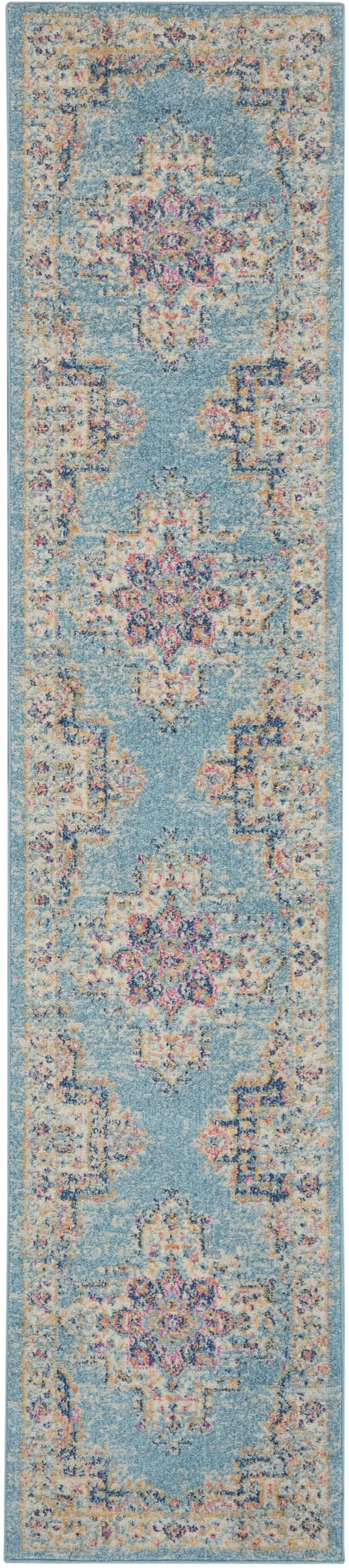 10' Light Blue Southwestern Power Loom Runner Rug Photo 8