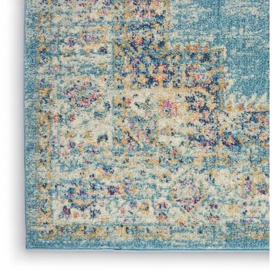 10' Blue And Ivory Southwestern Distressed Runner Rug Photo 8