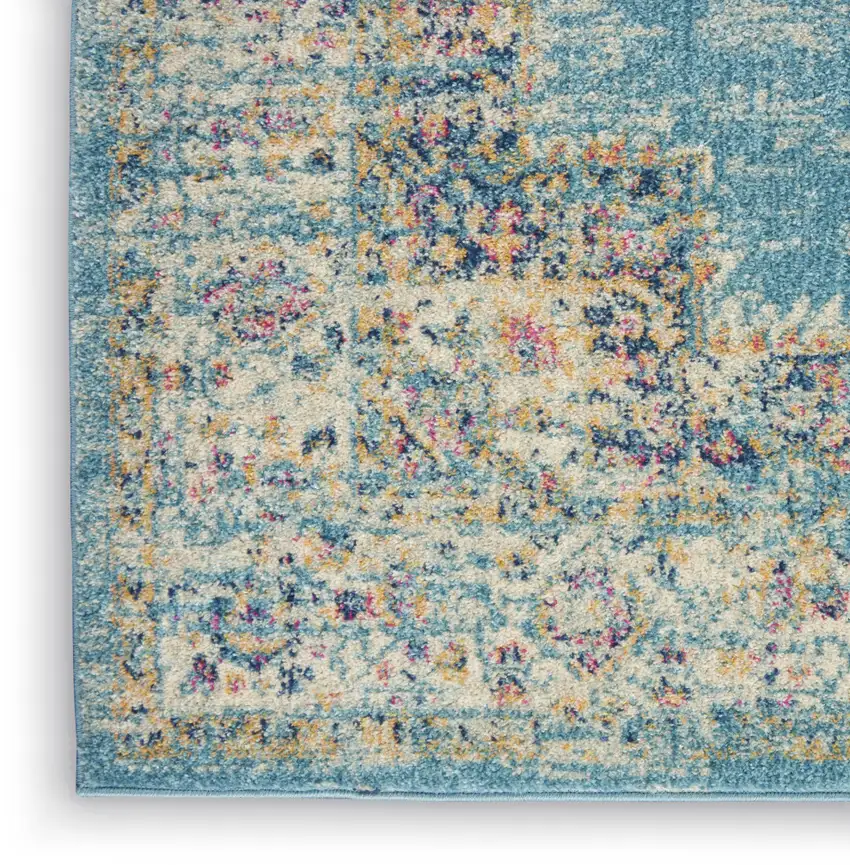 10' Blue And Ivory Southwestern Distressed Runner Rug Photo 8