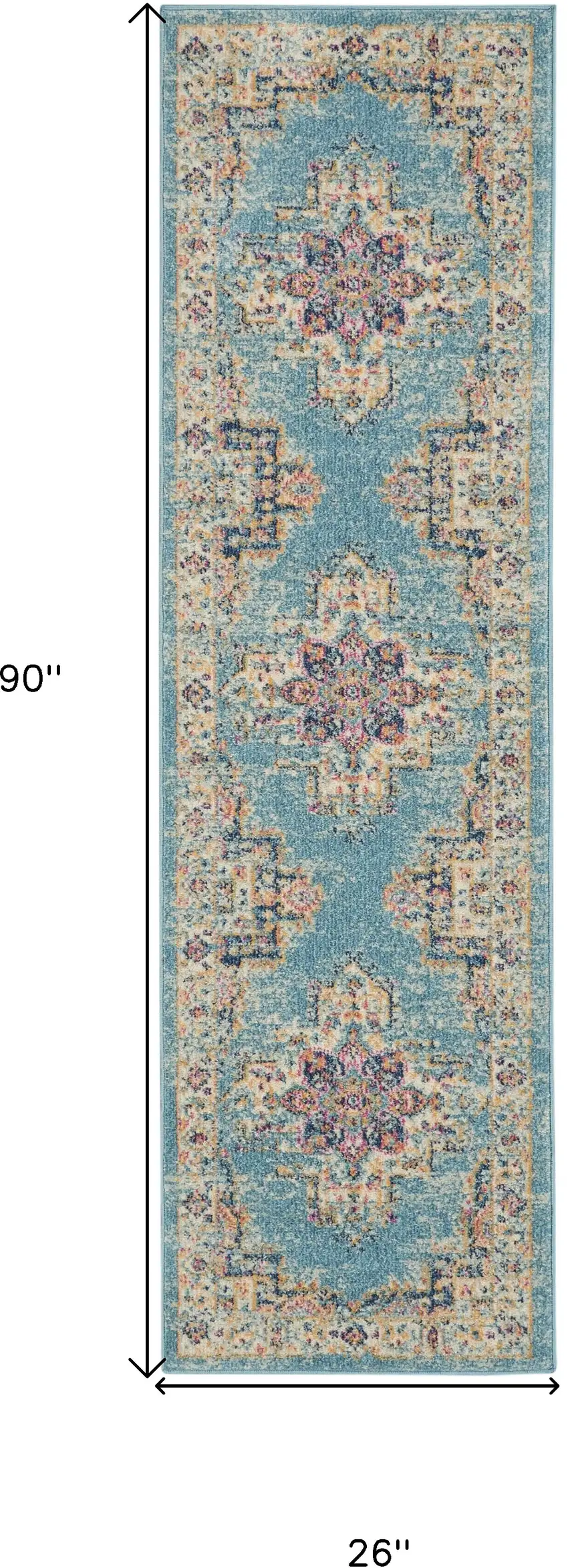 8' Blue And Ivory Southwestern Distressed Runner Rug Photo 9