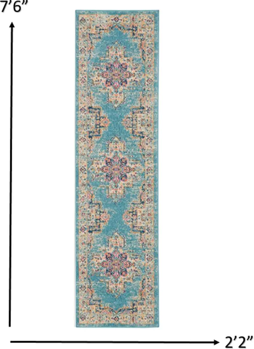 Light Blue Distressed Medallion Runner Rug Photo 4