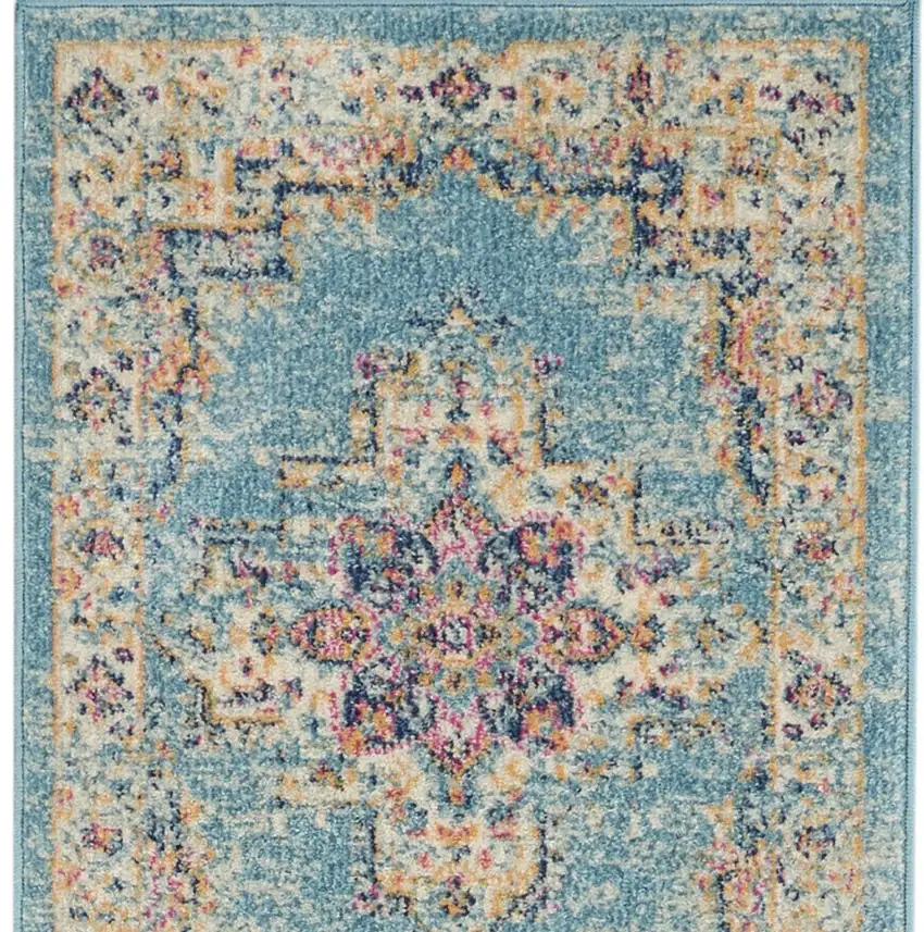 8' Blue And Ivory Southwestern Distressed Runner Rug Photo 7