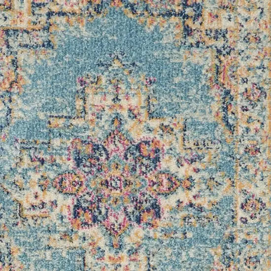 8' Blue And Ivory Southwestern Distressed Runner Rug Photo 6