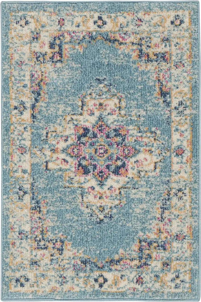 Blue And Ivory Southwestern Distressed Area Rug Photo 1