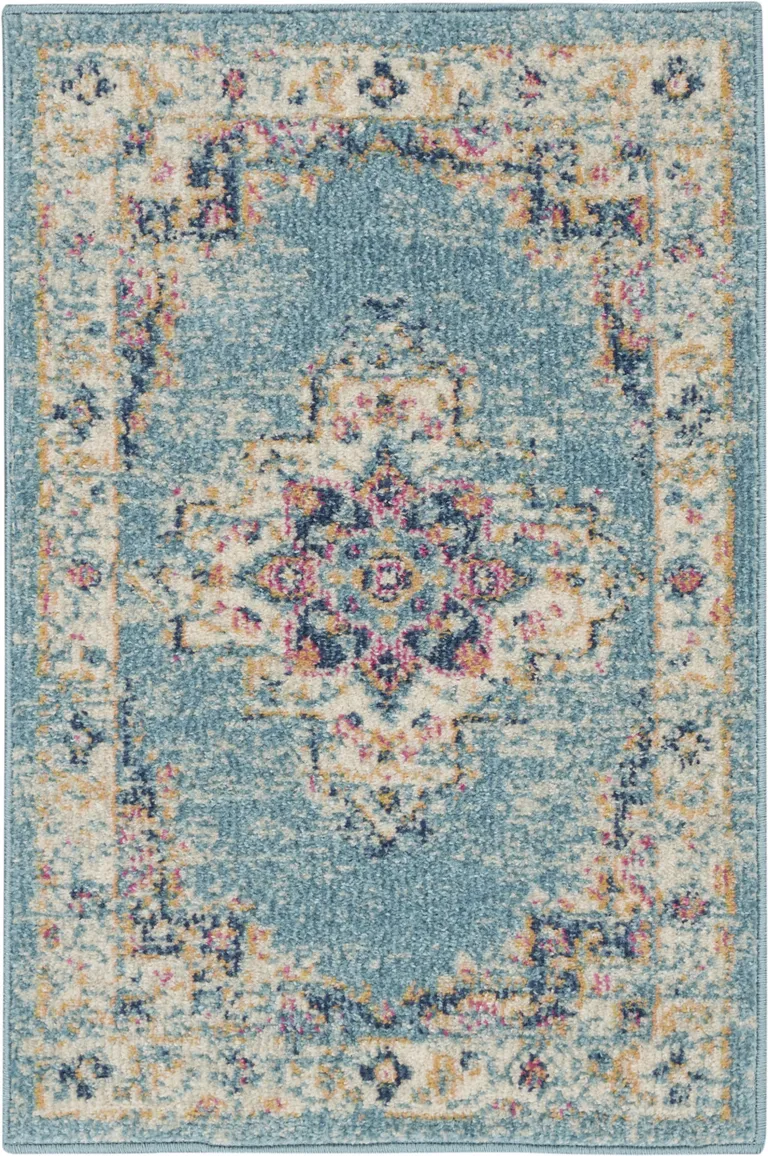 Light Blue Distressed Medallion Scatter Rug Photo 4