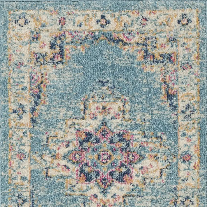 Blue And Ivory Southwestern Distressed Area Rug Photo 7
