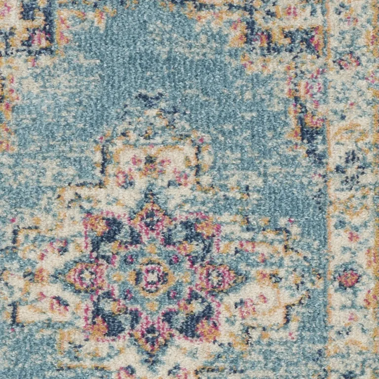 Light Blue Distressed Medallion Scatter Rug Photo 5