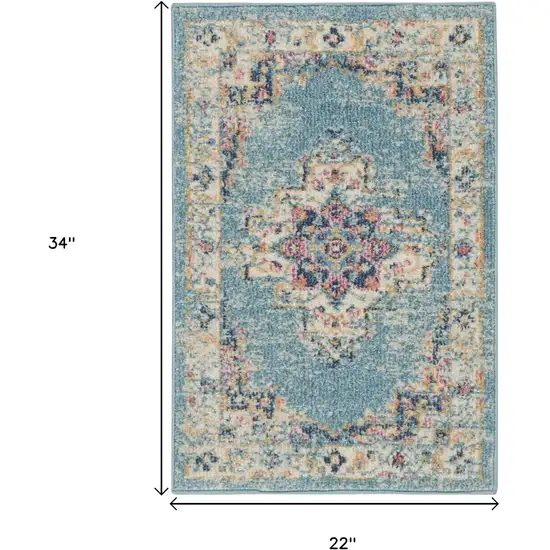 Blue And Ivory Southwestern Distressed Area Rug Photo 8