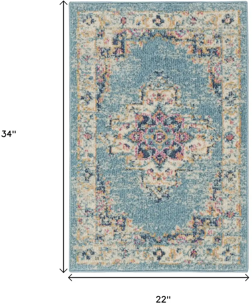 Blue And Ivory Southwestern Distressed Area Rug Photo 8