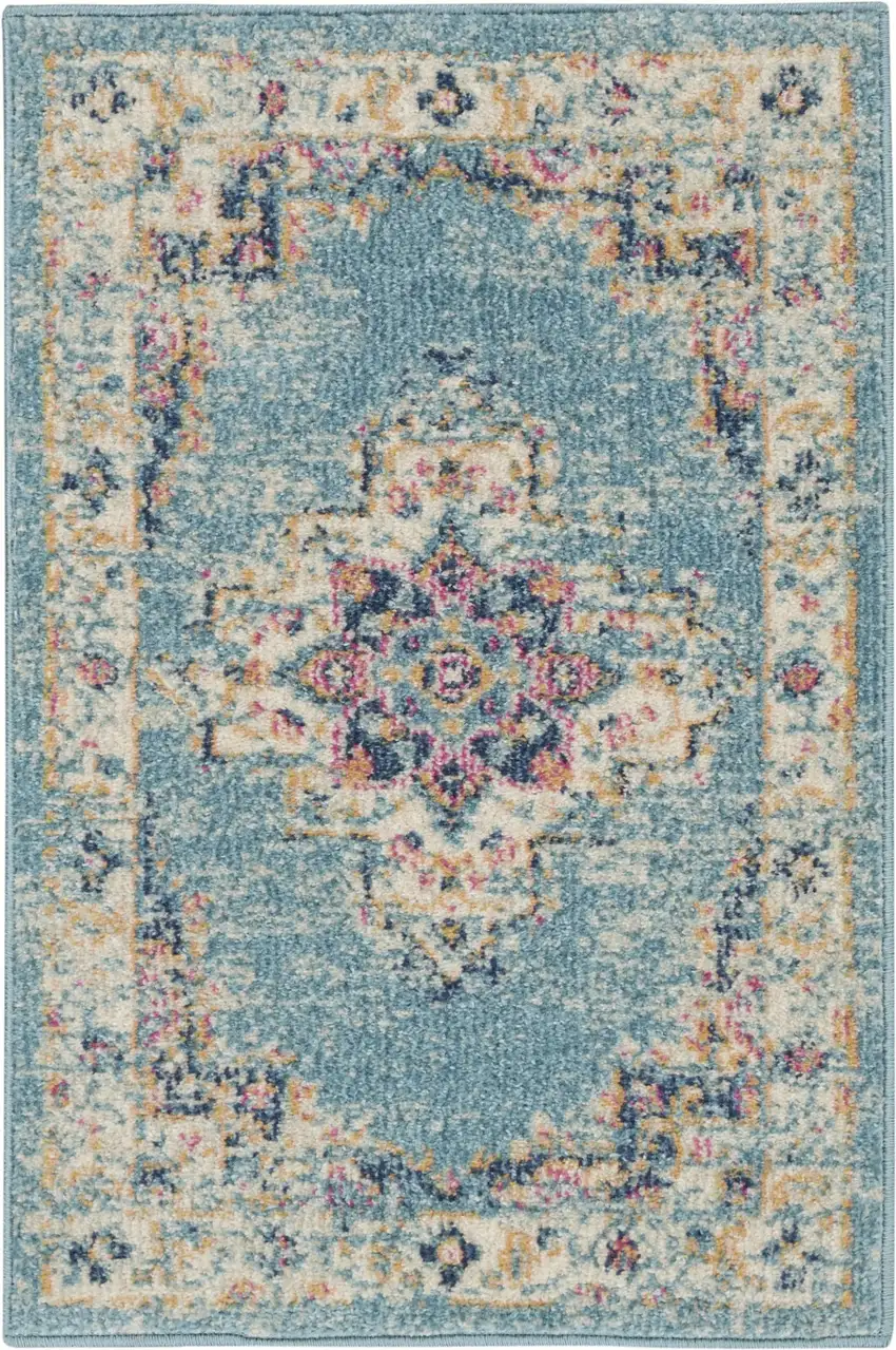 Light Blue Distressed Medallion Scatter Rug Photo 1