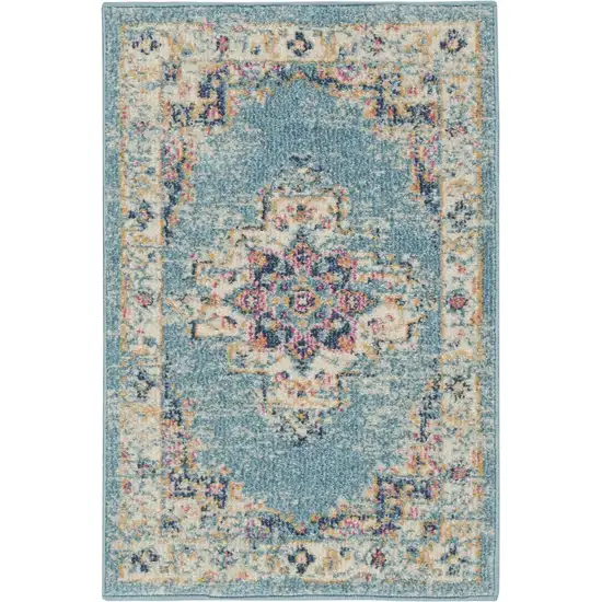 Blue And Ivory Southwestern Distressed Area Rug Photo 9