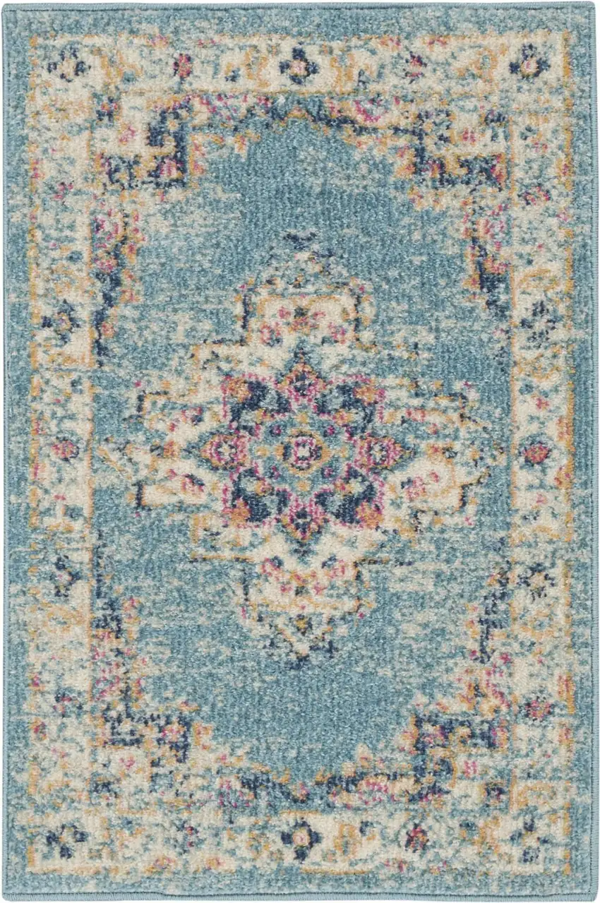 Blue And Ivory Southwestern Distressed Area Rug Photo 9