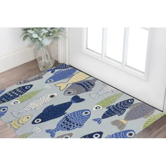 Light Blue and Dark Blue Fishes Hand Tufted Area Rug Photo 2