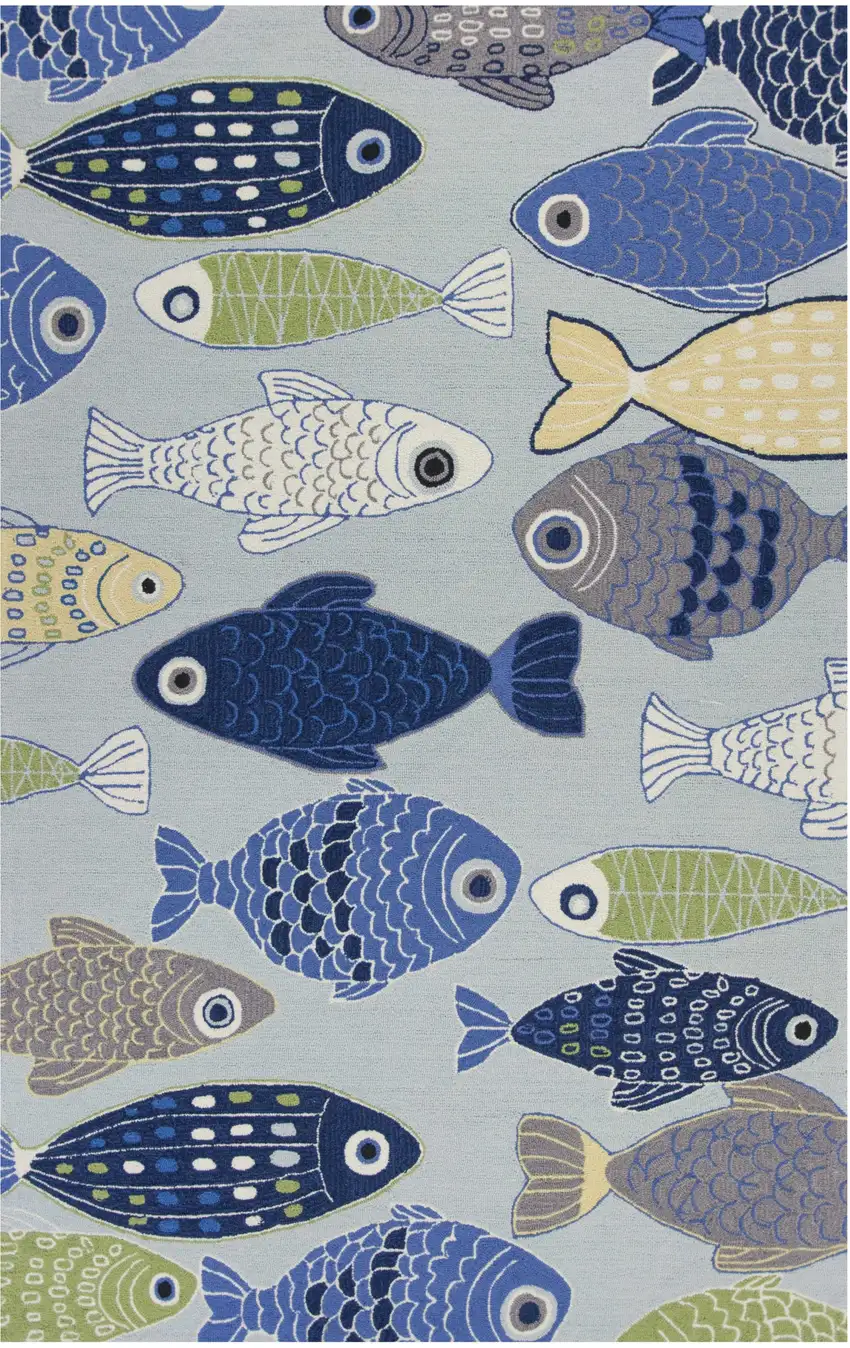 Light Blue and Dark Blue Fishes Hand Tufted Area Rug Photo 2