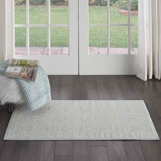 Light Blue Floral Power Loom Area Rug Photo 5