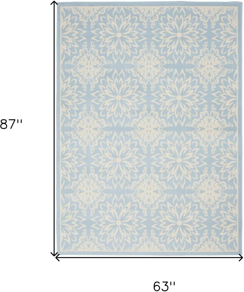 Light Blue Floral Power Loom Area Rug Photo 8