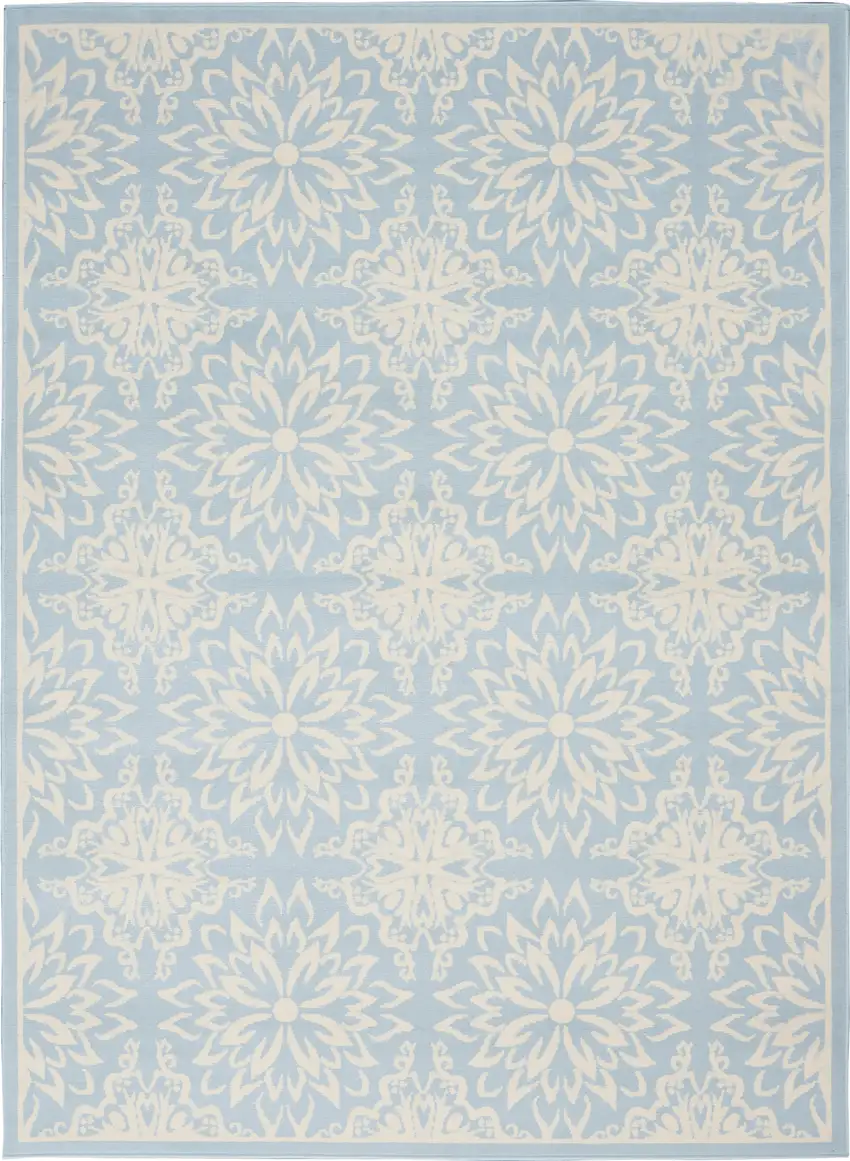 Light Blue Floral Power Loom Area Rug Photo 1
