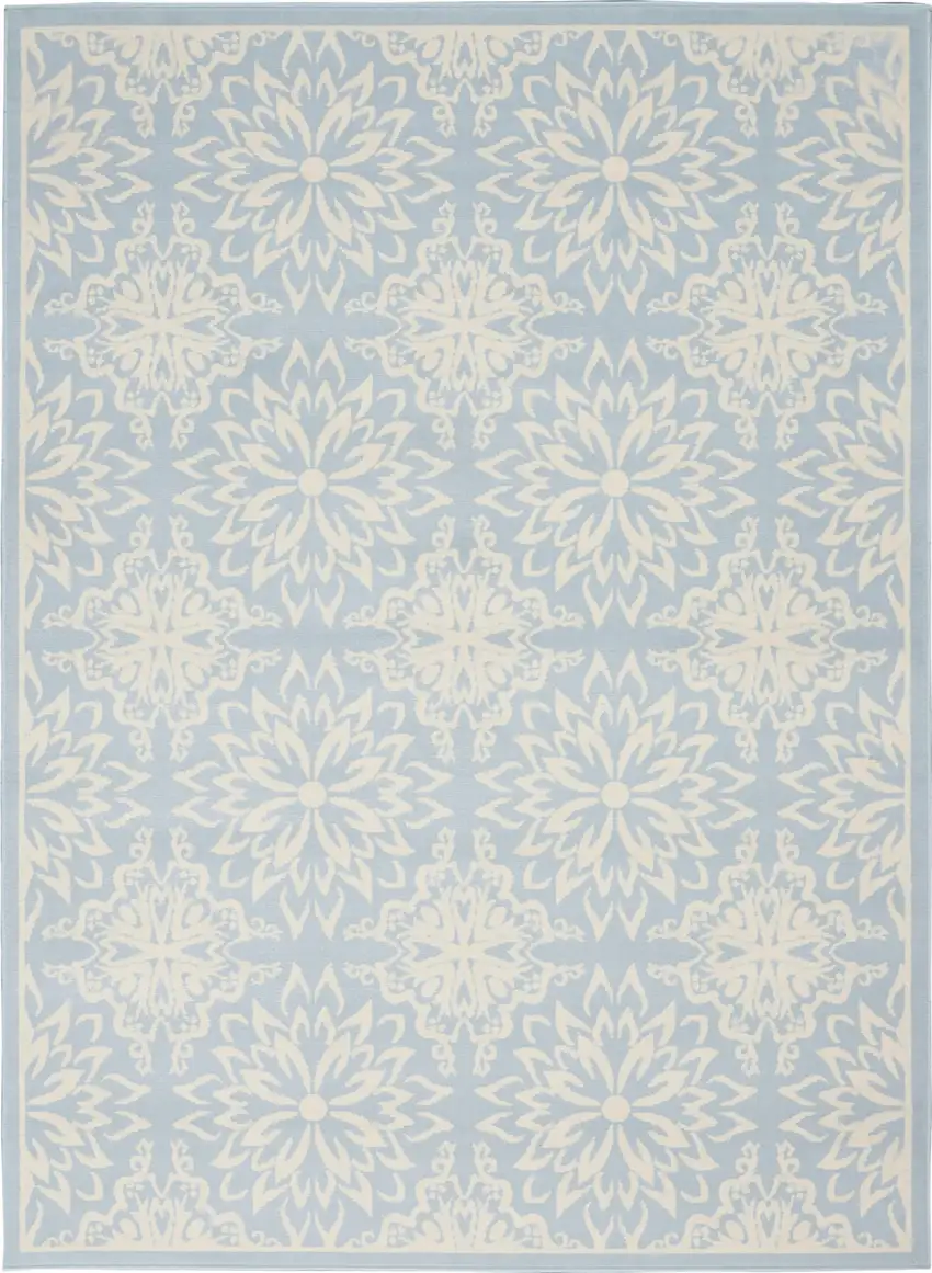 Light Blue Floral Power Loom Area Rug Photo 8