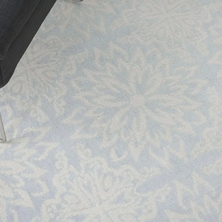 Light Blue Floral Power Loom Area Rug Photo 9