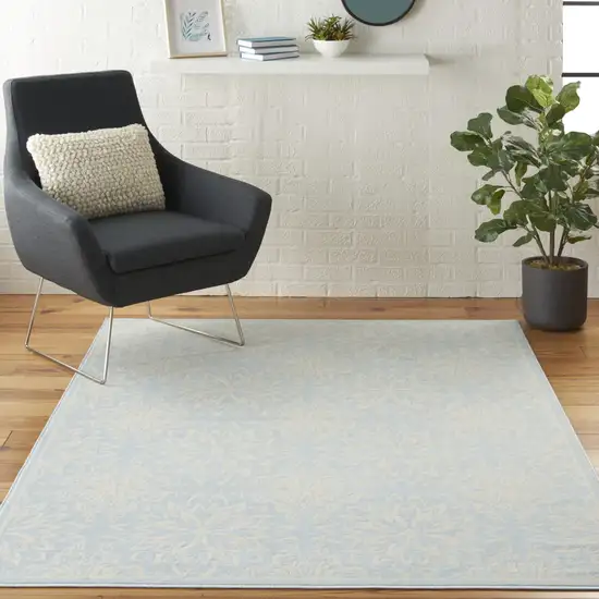 Light Blue Floral Power Loom Area Rug Photo 4