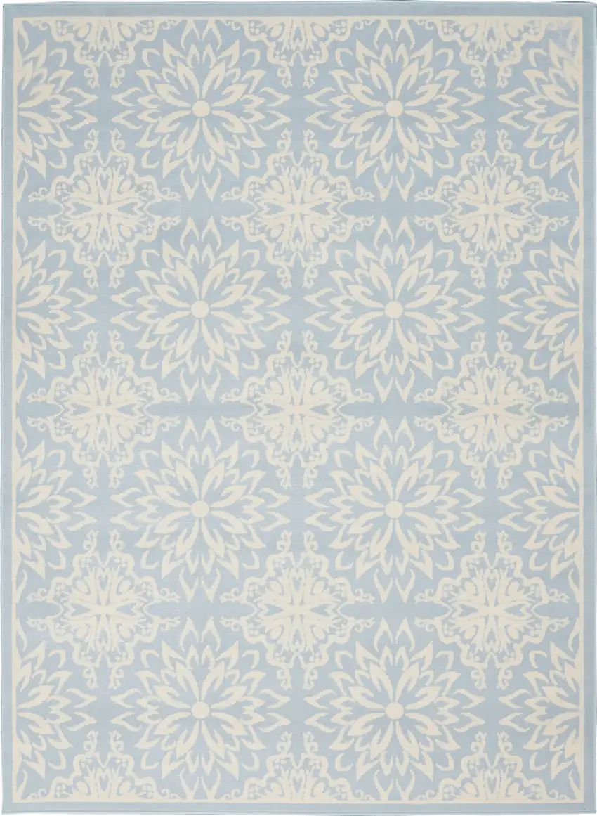 Light Blue Floral Power Loom Area Rug Photo 1