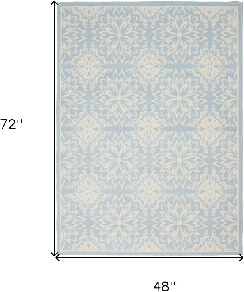 Light Blue Floral Power Loom Area Rug Photo 8
