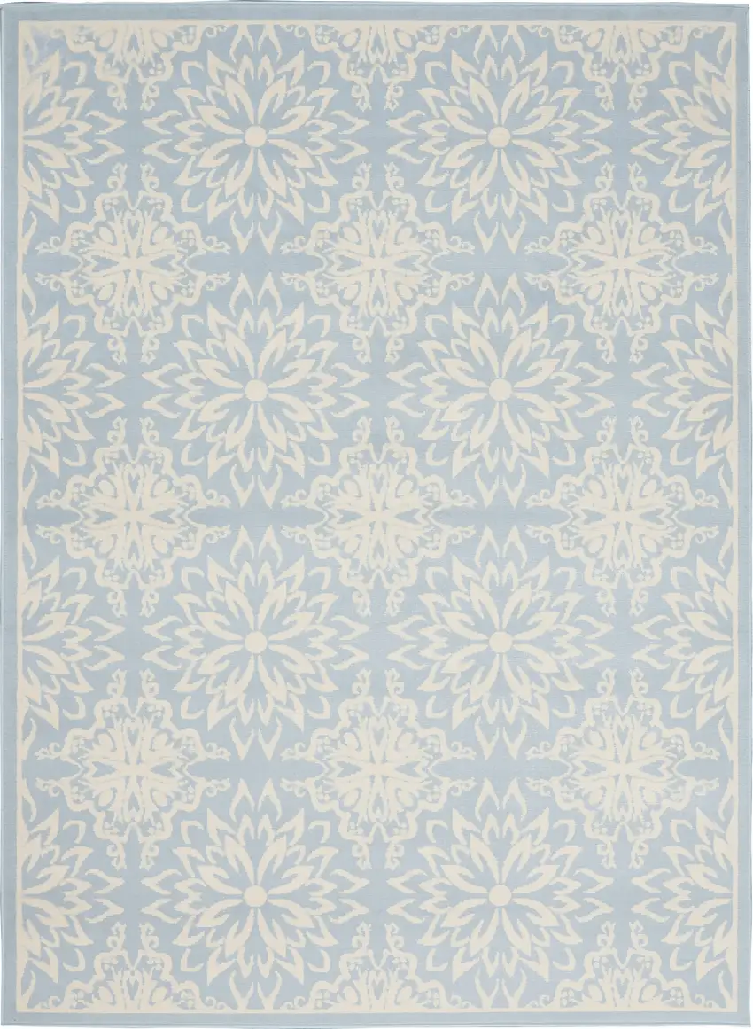 Light Blue Floral Power Loom Area Rug Photo 5