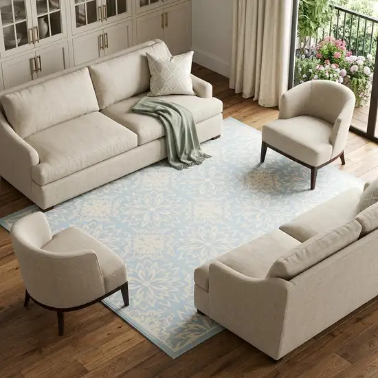 Light Blue Floral Power Loom Area Rug Photo 1