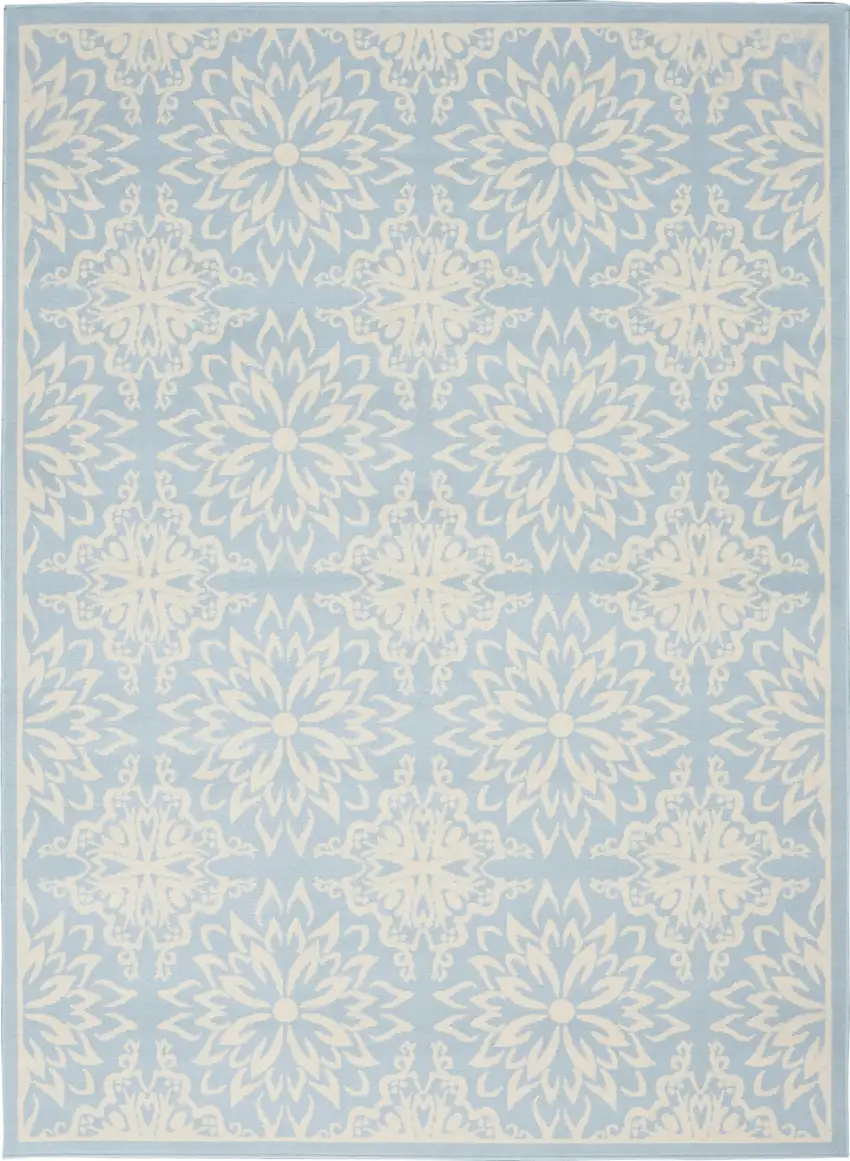 Light Blue Floral Power Loom Area Rug Photo 8