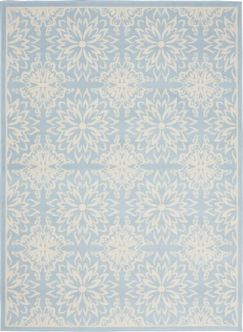Light Blue Floral Power Loom Area Rug Photo 5