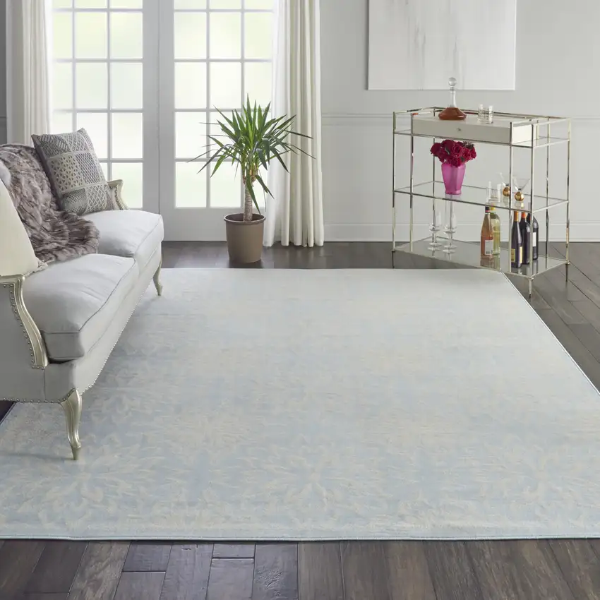 Light Blue Floral Power Loom Area Rug Photo 5