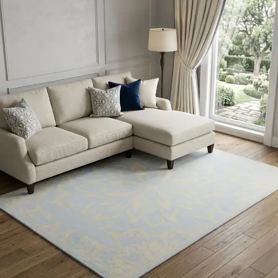 Light Blue Floral Power Loom Area Rug Photo 1